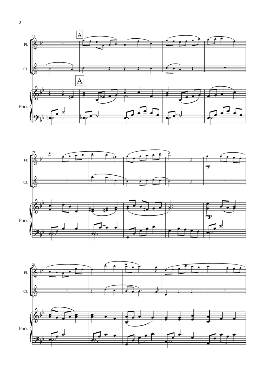 Sycamore Gap. Original for Flute, Clarinet and Piano Woodwind Duet scores gallery preview page 3