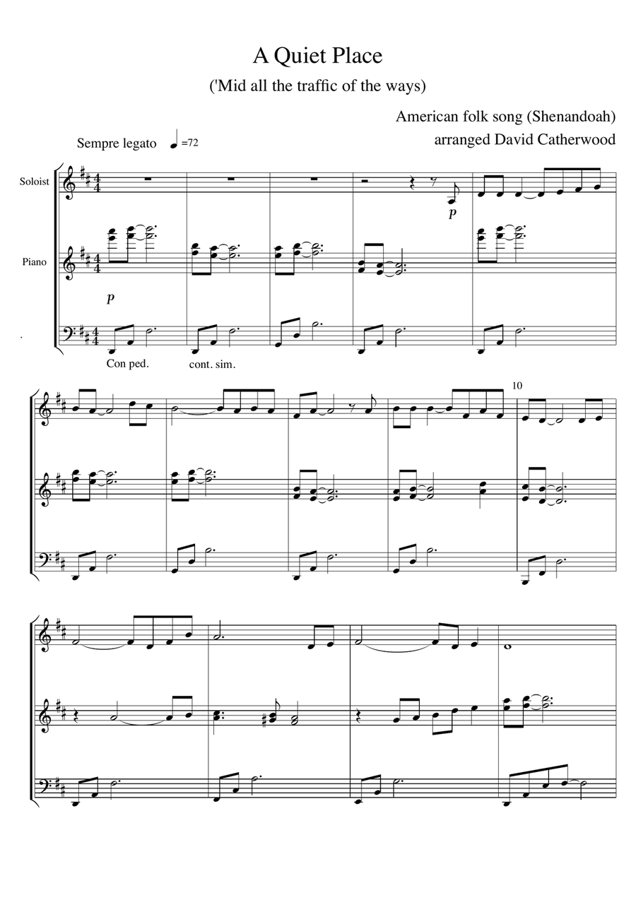 A Quiet Place - a solo for Viola with piano accompaniment (American folk song - Shenandoah) Piano scores gallery preview page 2