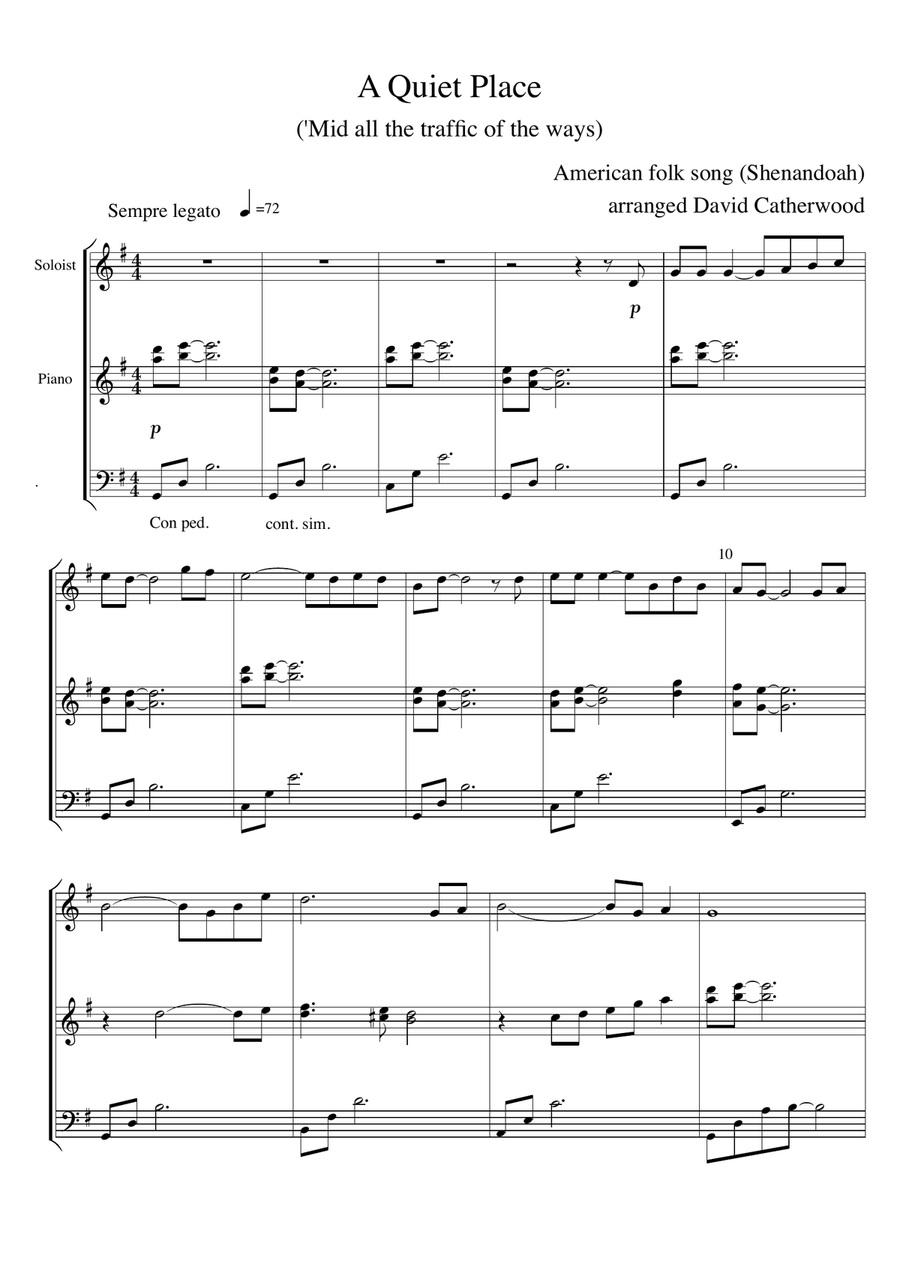A Quiet Place - solo for Flute (or Oboe) with piano accompaniment (American folk song, Shenandoah) Flute Solo scores gallery preview page 2