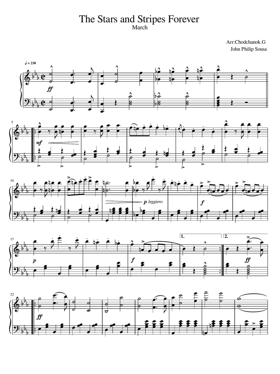 The Stars and Stripes Forever Piano Solo scores gallery preview page 1