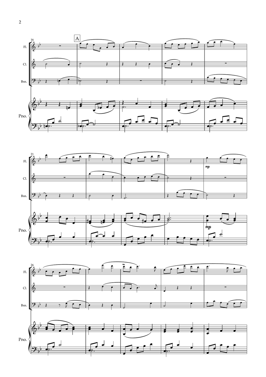 Sycamore Gap. Original for Wind Trio and Piano. (Flute, Clarinet, Bassoon and Piano) Small Ensemble scores gallery preview page 3