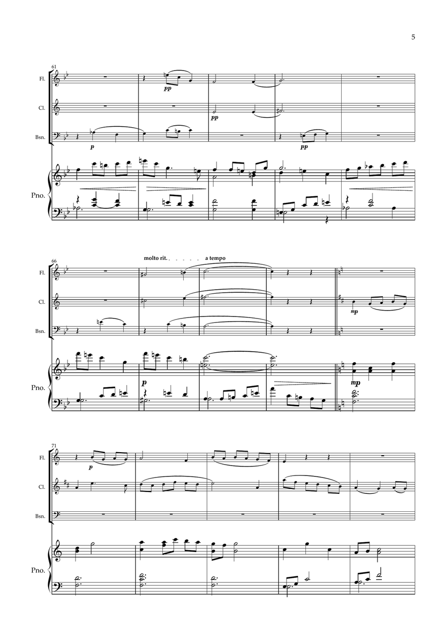 Sycamore Gap. Original for Wind Trio and Piano. (Flute, Clarinet, Bassoon and Piano) Small Ensemble scores gallery preview page 6