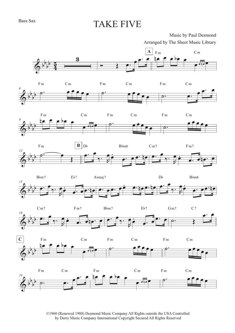 Take Five Take Five Bass Saxophone scores gallery preview page 1