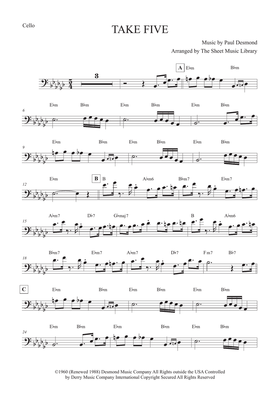 Take Five Take Five Cello Solo scores gallery preview page 1