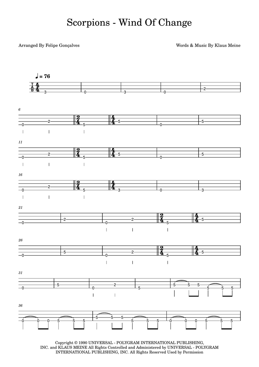 Wind Of Change Bass Guitar Tablature scores gallery preview page 1