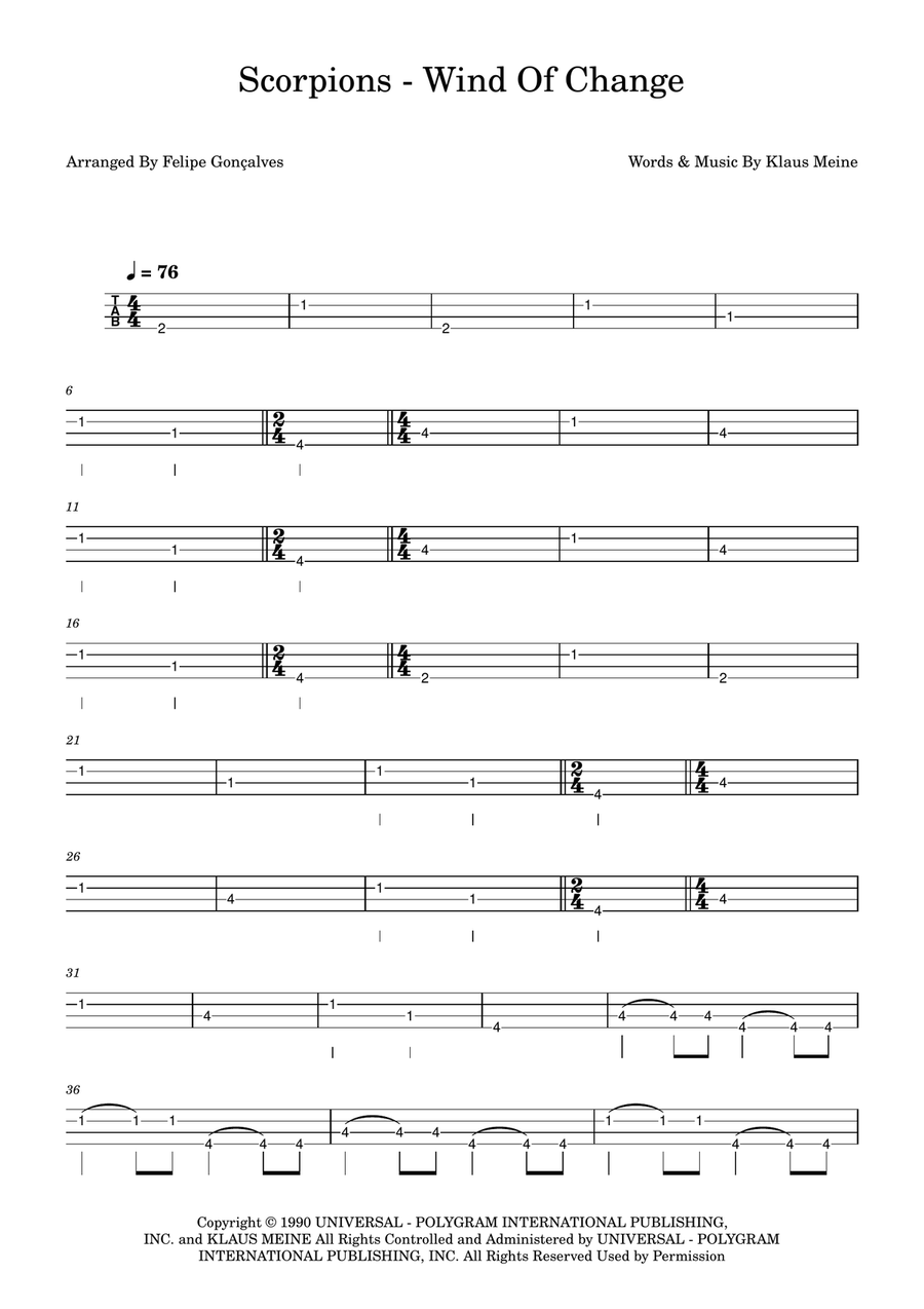 Wind Of Change Wind Of Change Bass Guitar Tablature scores gallery preview page 1