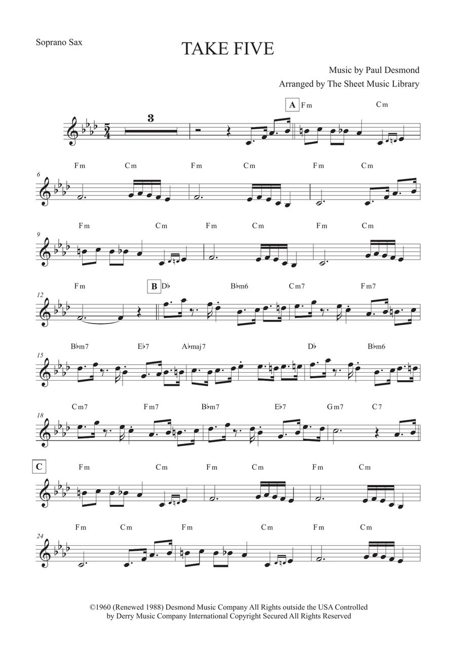 Take Five Take Five Soprano Saxophone scores gallery preview page 1