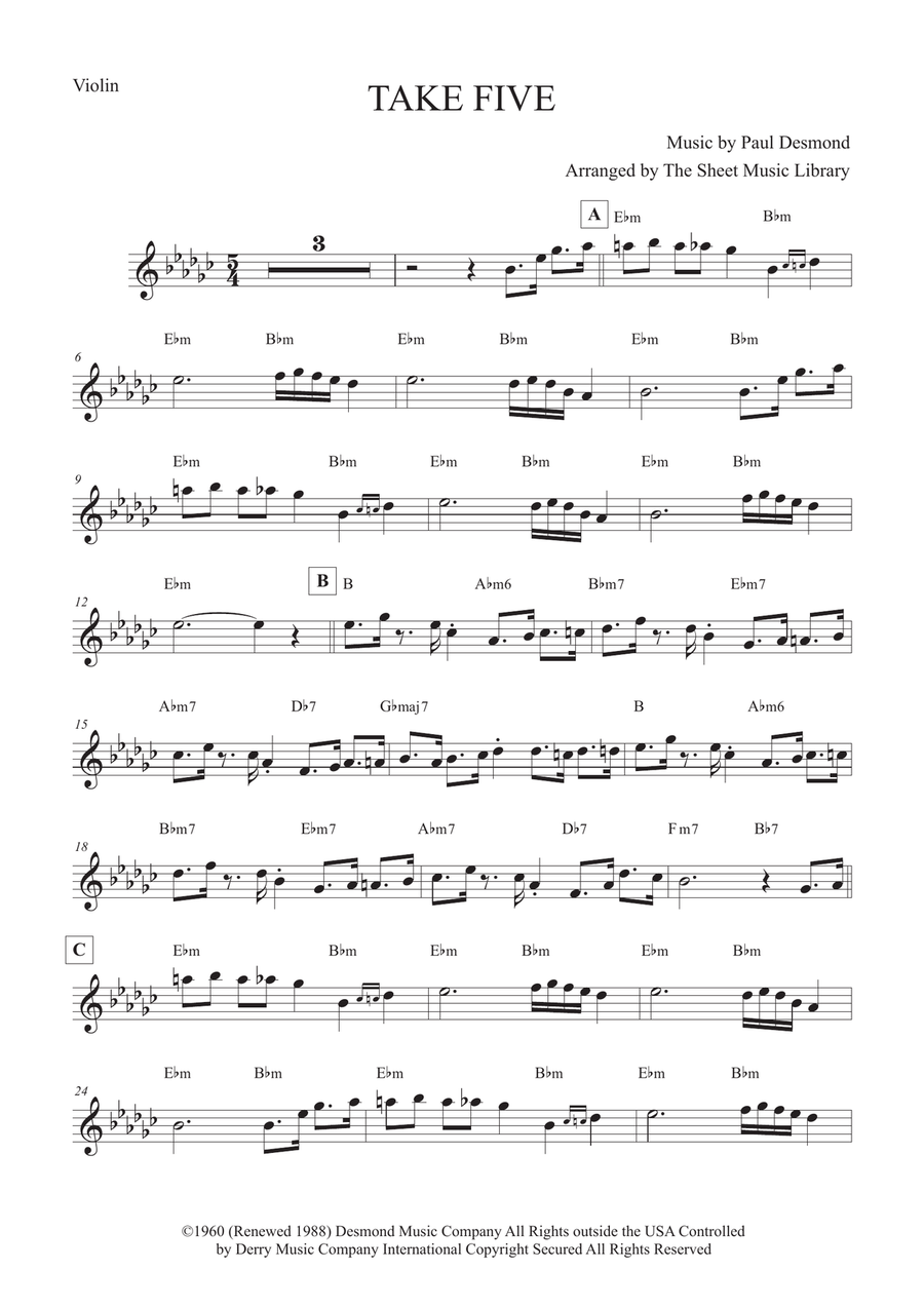 Take Five Take Five Violin Solo scores gallery preview page 1