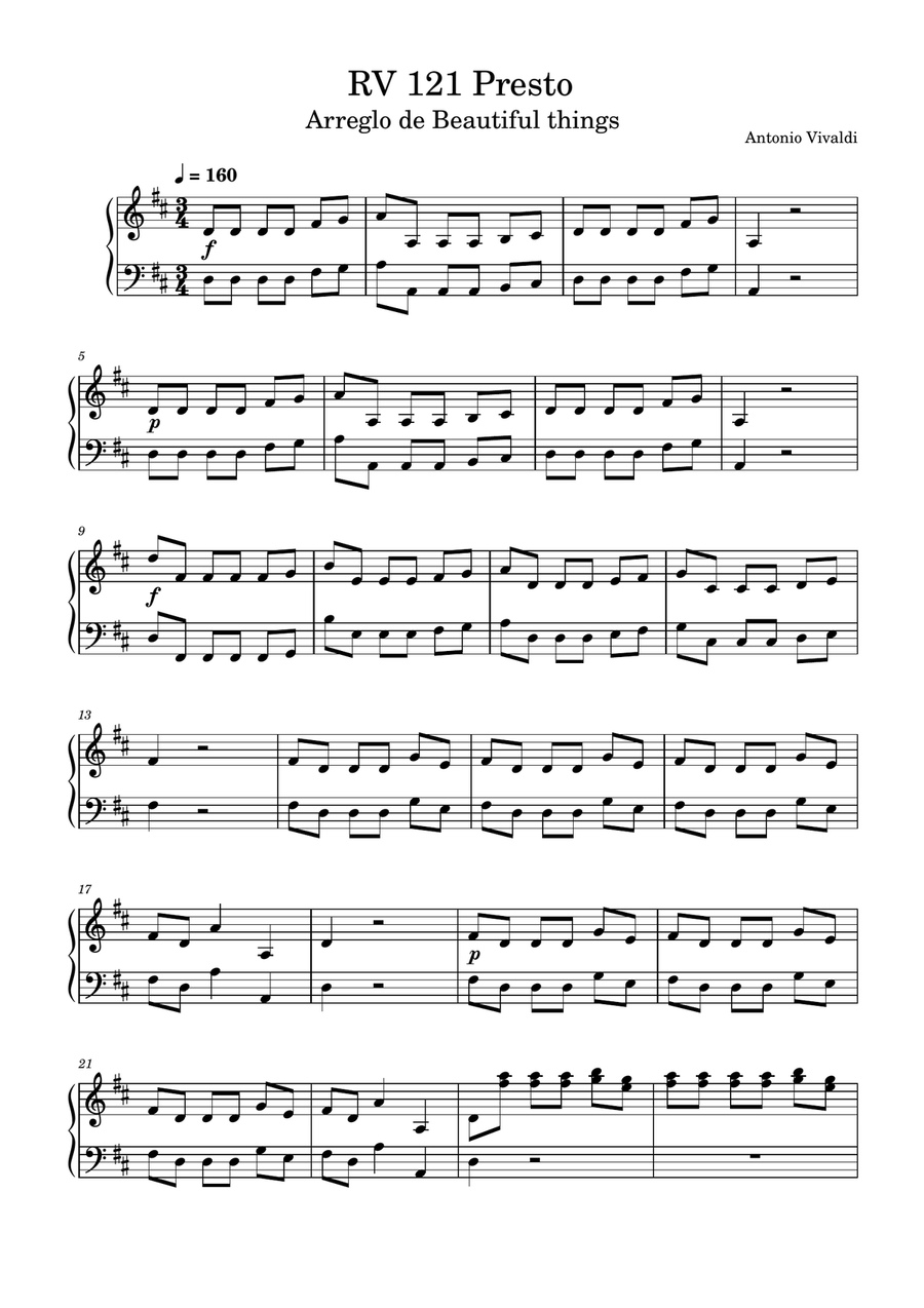 RV 121 Presto-Antonio Vivaldi Piano Solo scores gallery preview page 1