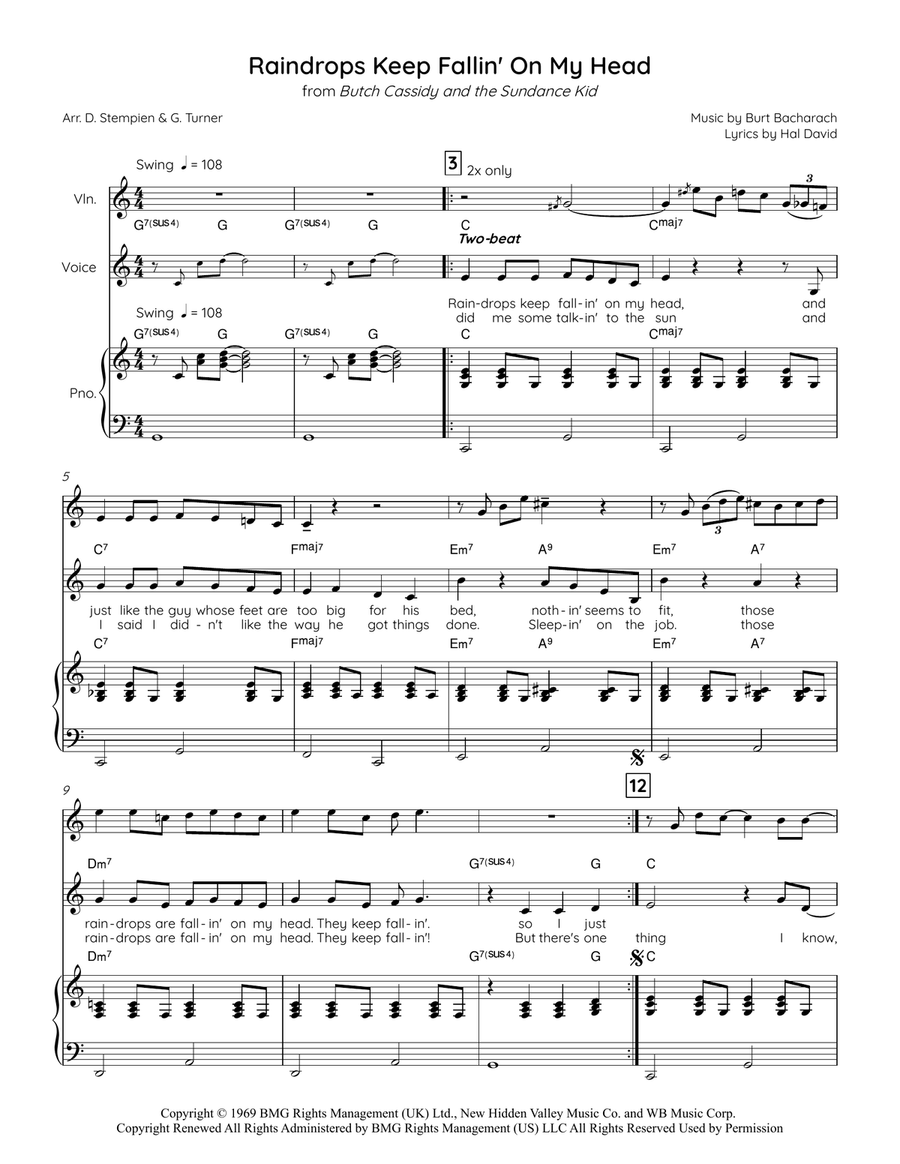 Raindrops Keep Fallin' On My Head Piano, Vocal scores gallery preview page 1