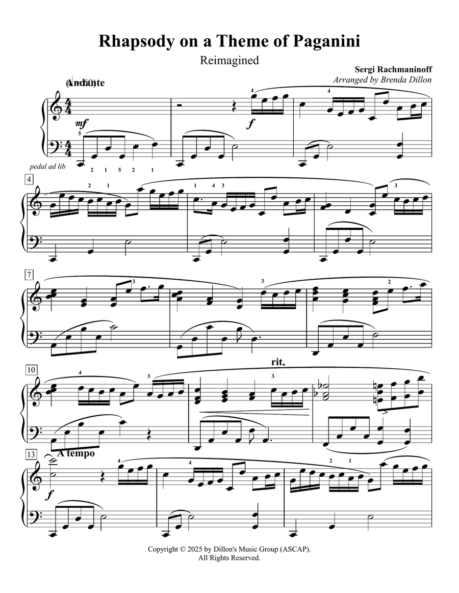 Rhapsody on a Theme of Paganini Piano Solo scores gallery preview page 1