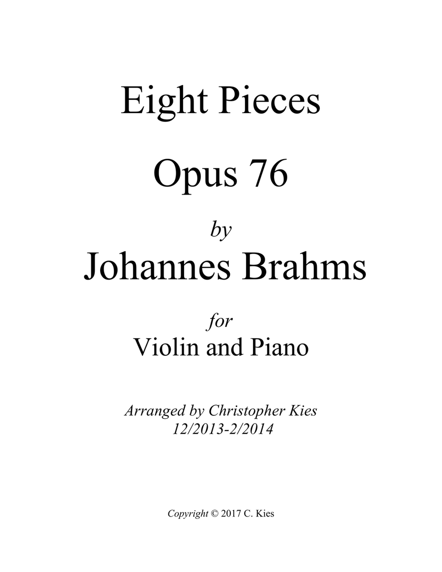 Eight Pieces Opus 76 by Johannes Brahms for Violin and Piano Chamber Music scores gallery preview page 1