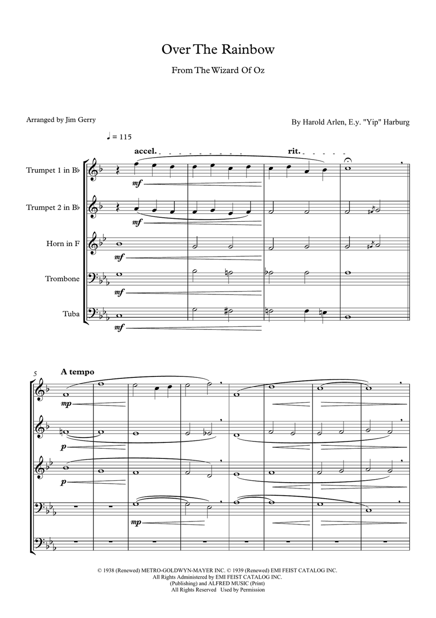 Over The Rainbow Brass Quintet scores gallery preview page 1