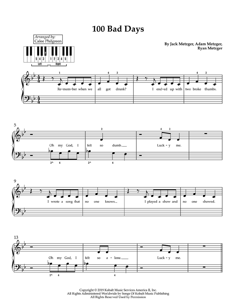 100 Bad Days 100 Bad Days Easy Piano scores gallery preview page 1