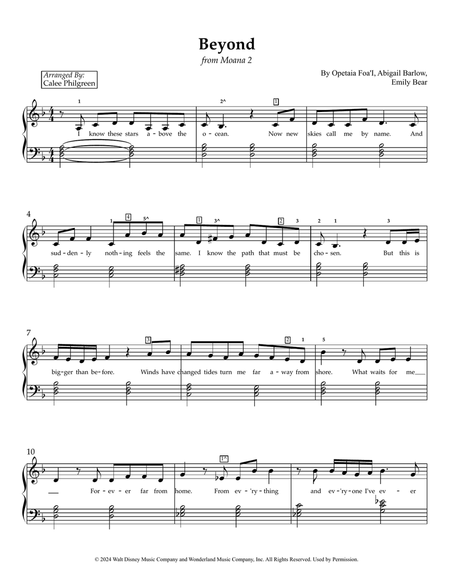 Beyond (End Credit Version) Easy Piano scores gallery preview page 1
