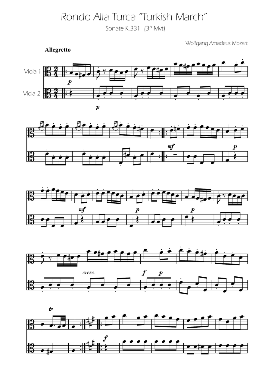 Turkish March - Viola Duet String Duet scores gallery preview page 1