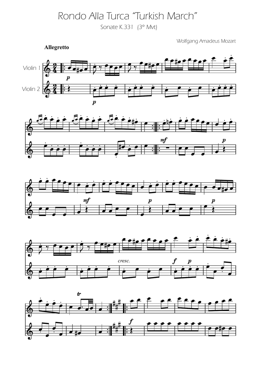 Turkish March - Violin Duet String Duet scores gallery preview page 1