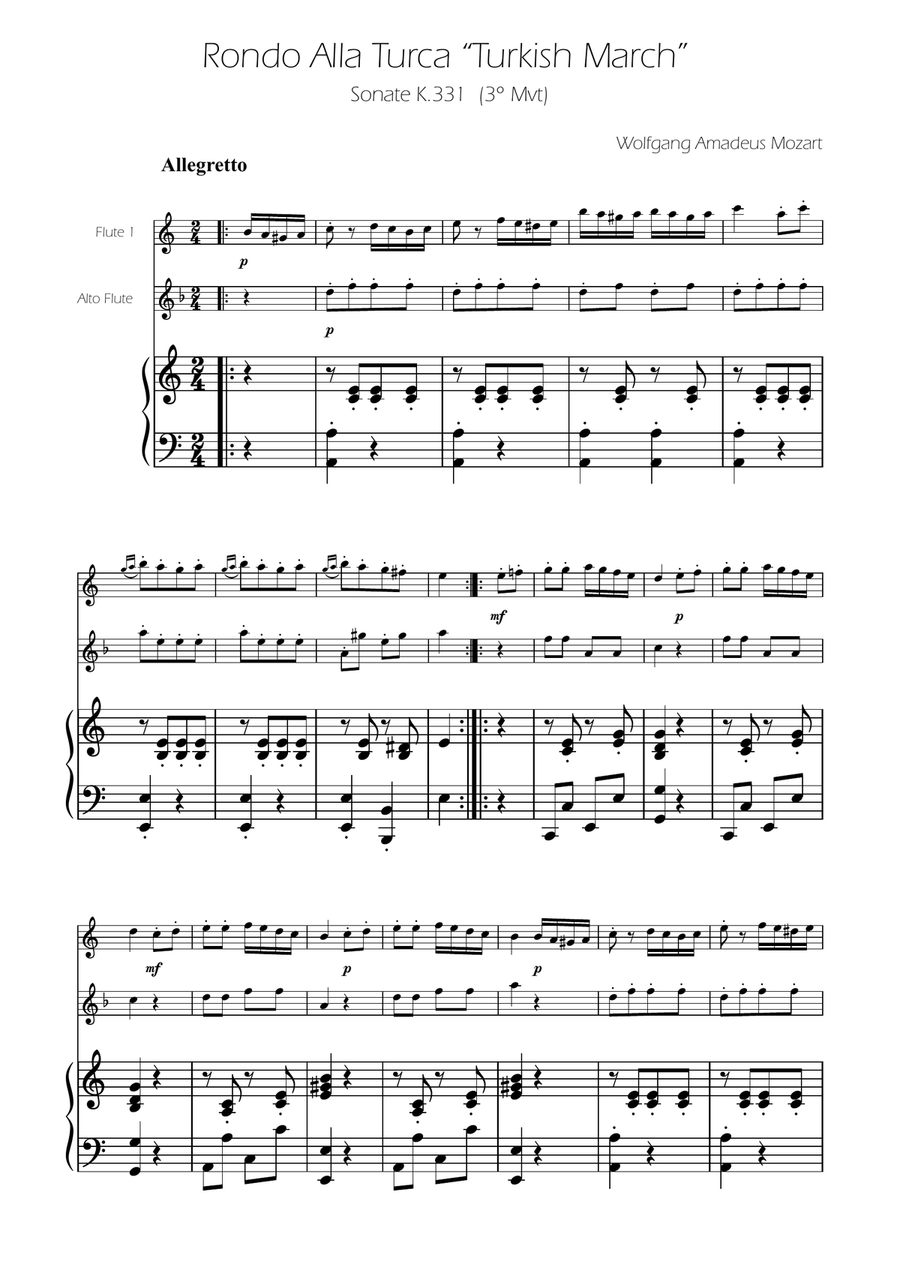 Turkish March - Flute and Alto Flute Duet Flute Duet scores gallery preview page 1