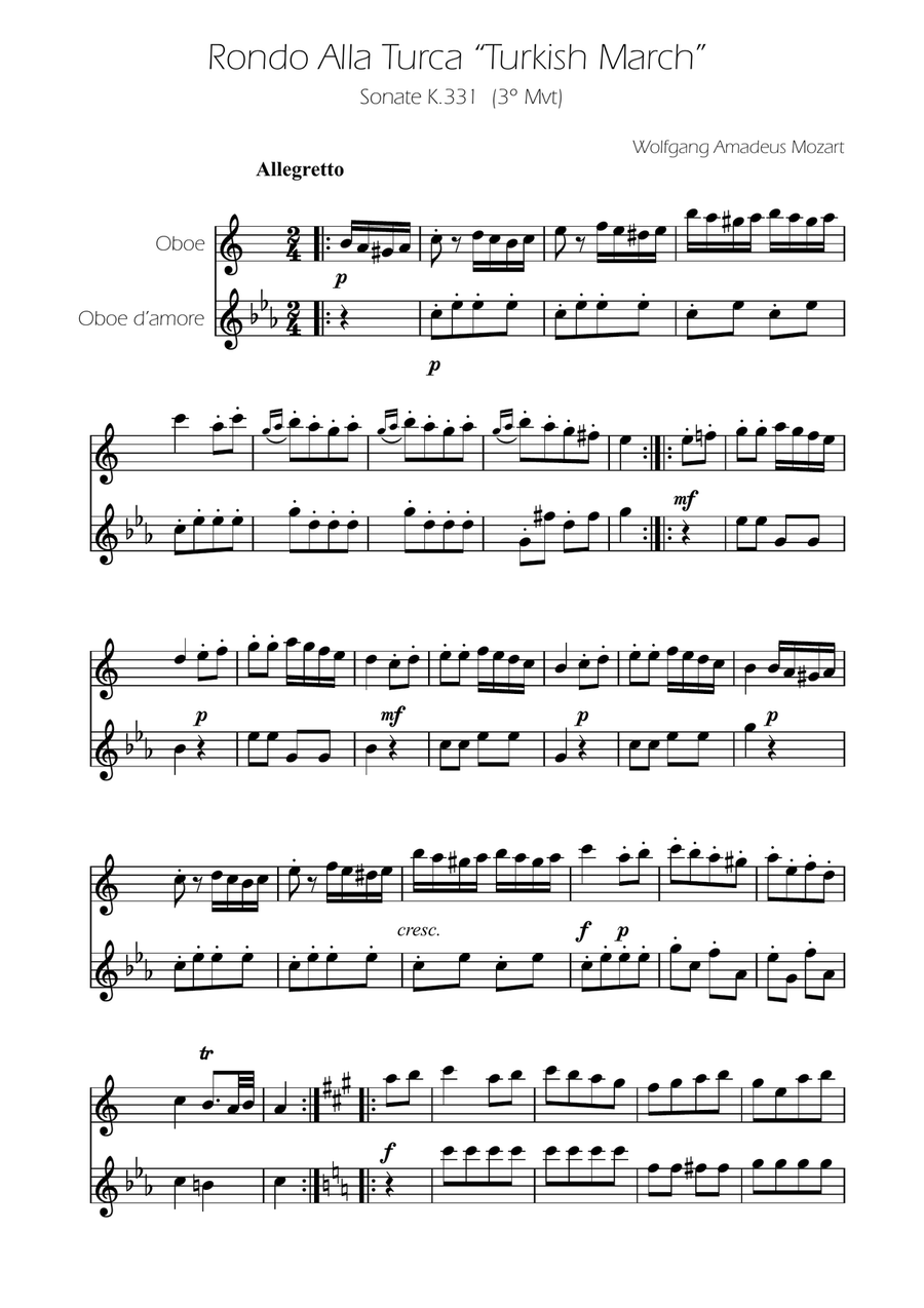 Turkish March - Oboe and Oboe D'amore Duet Woodwind Duet scores gallery preview page 1