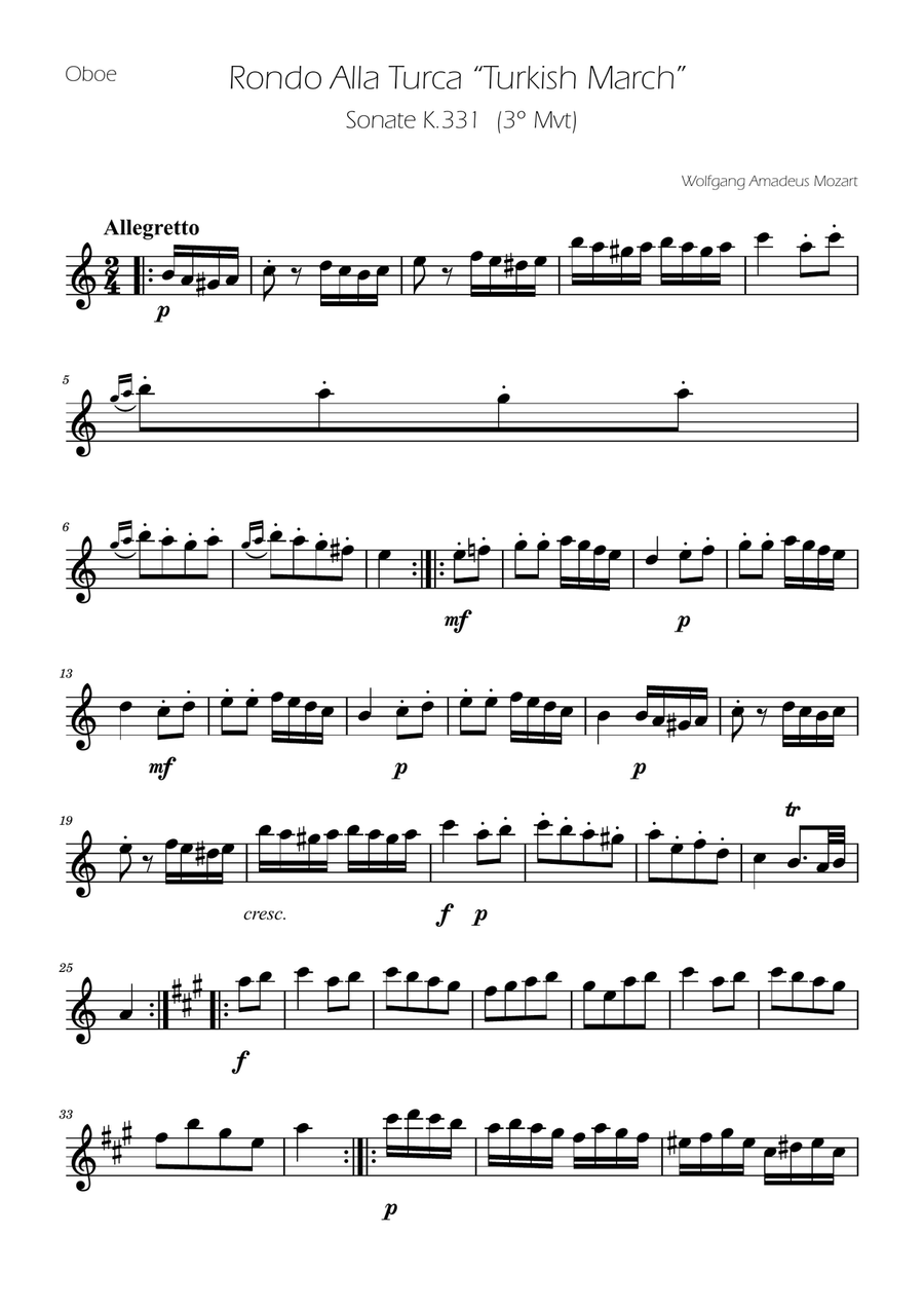 Turkish March - Oboe and Oboe D'amore Duet Woodwind Duet scores gallery preview page 6