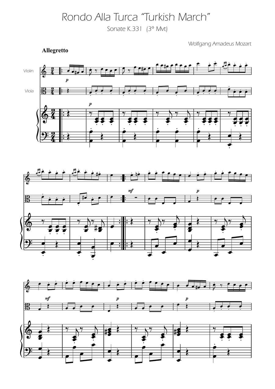 Turkish March - Violin and Viola Duet String Duet scores gallery preview page 1