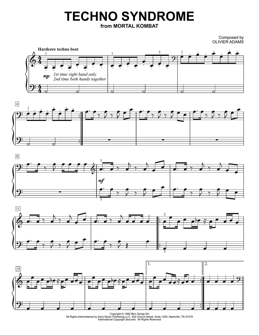 Techno Syndrome (from Mortal Kombat) Easy Piano scores gallery preview page 1
