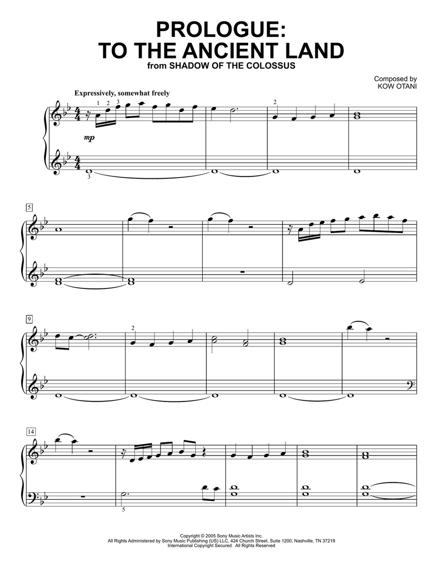 Prologue: To The Ancient Land (from Shadow Of The Colossus) Easy Piano scores gallery preview page 1
