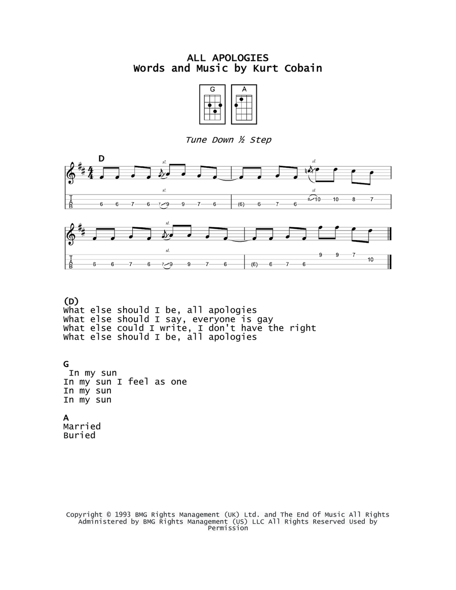 All Apologies All Apologies Ukulele scores gallery preview page 1