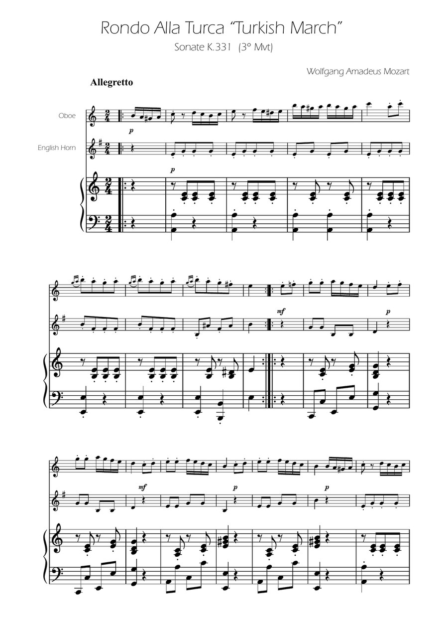 Turkish March - Oboe and English Horn Duet Woodwind Duet scores gallery preview page 1