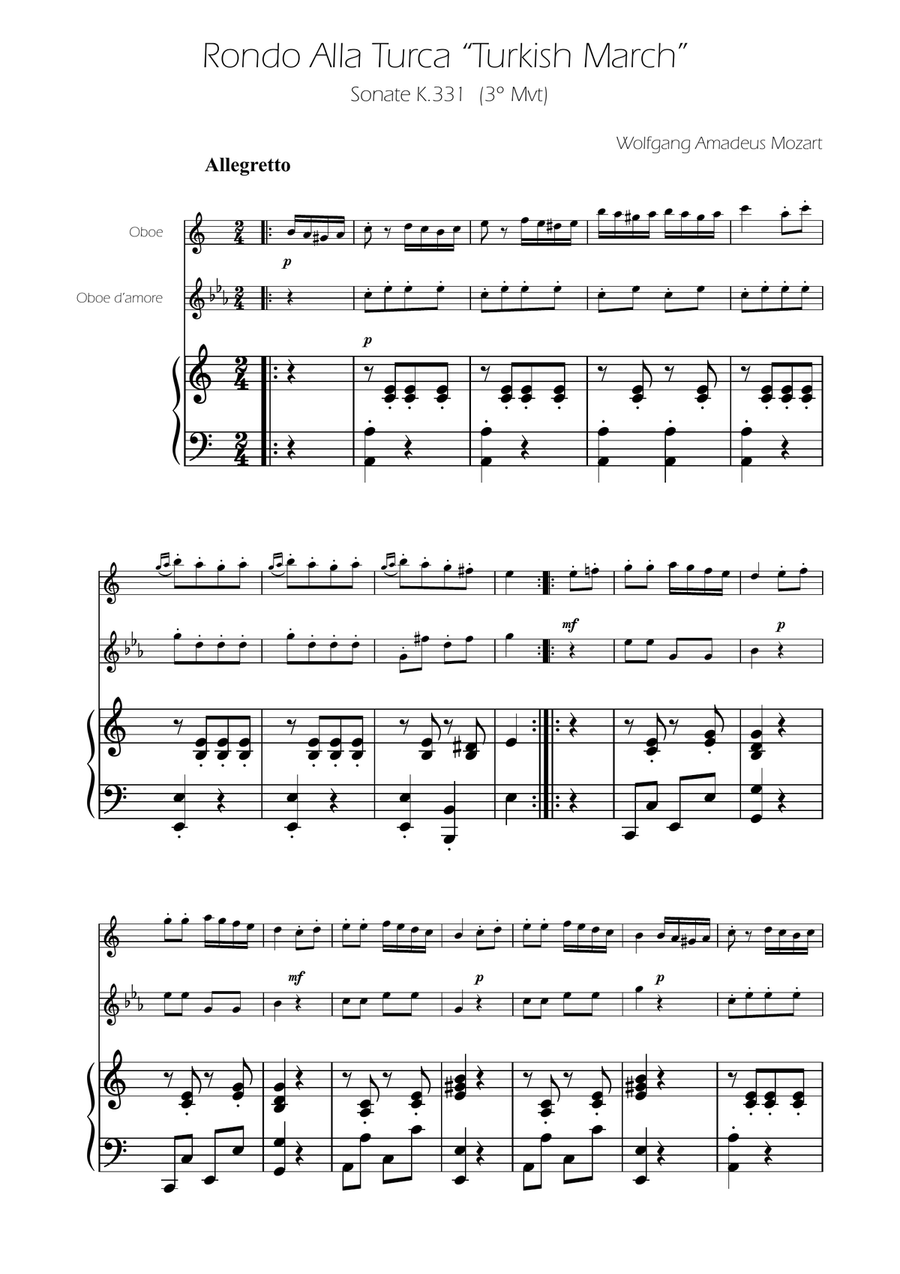 Turkish March - Oboe and Oboe D'amore Duet Woodwind Duet scores gallery preview page 1
