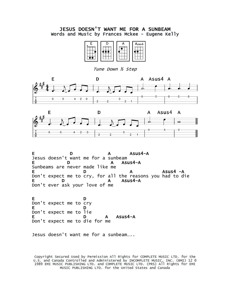 Jesus Doesn't Want Me For A Sunbeam Ukulele scores gallery preview page 1
