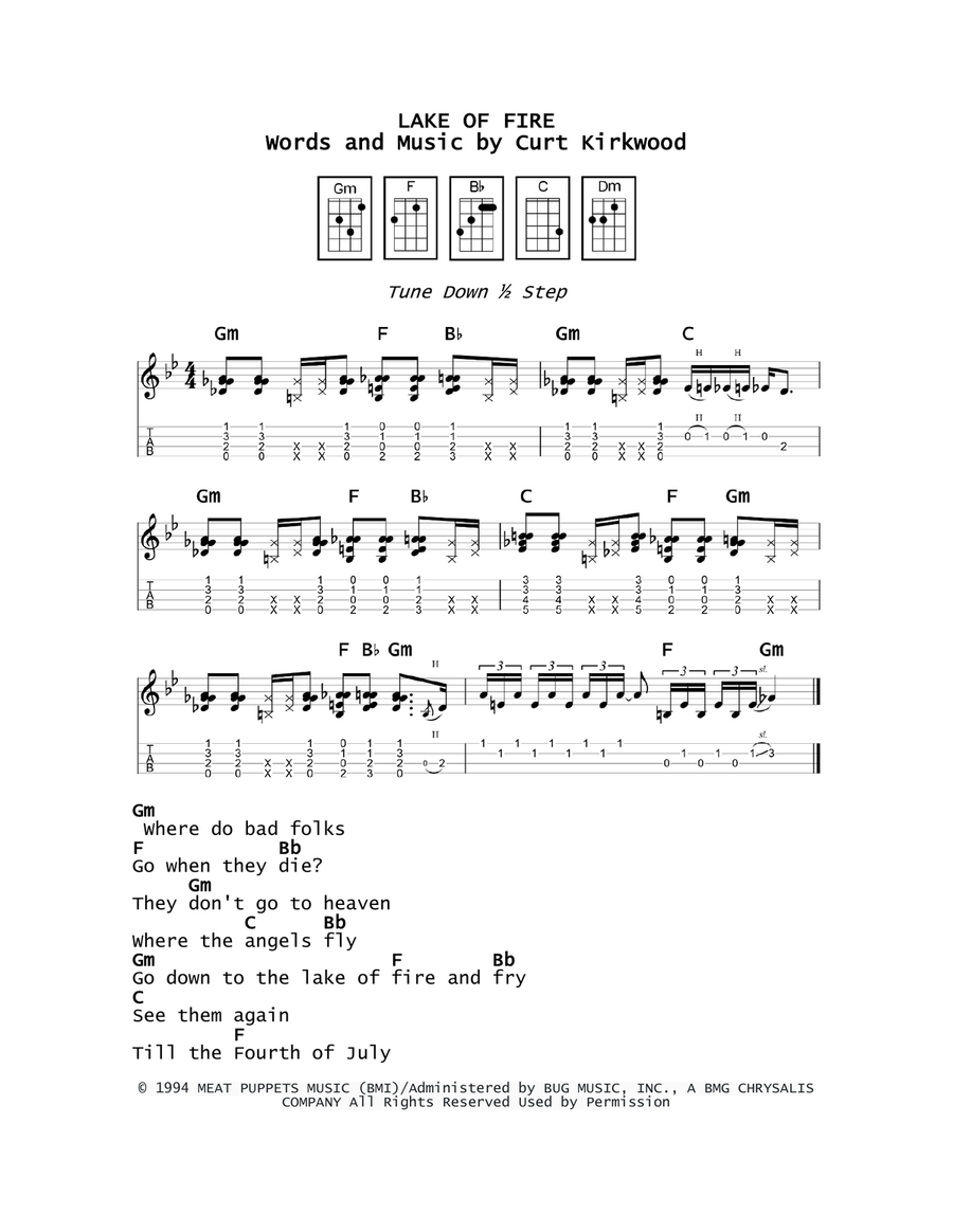 Lake Of Fire Lake Of Fire Ukulele scores gallery preview page 1