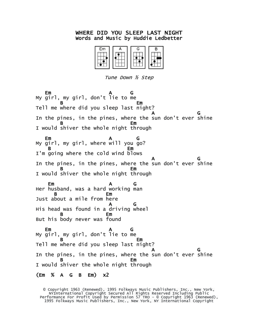 Where Did You Sleep Last Night Ukulele scores gallery preview page 1