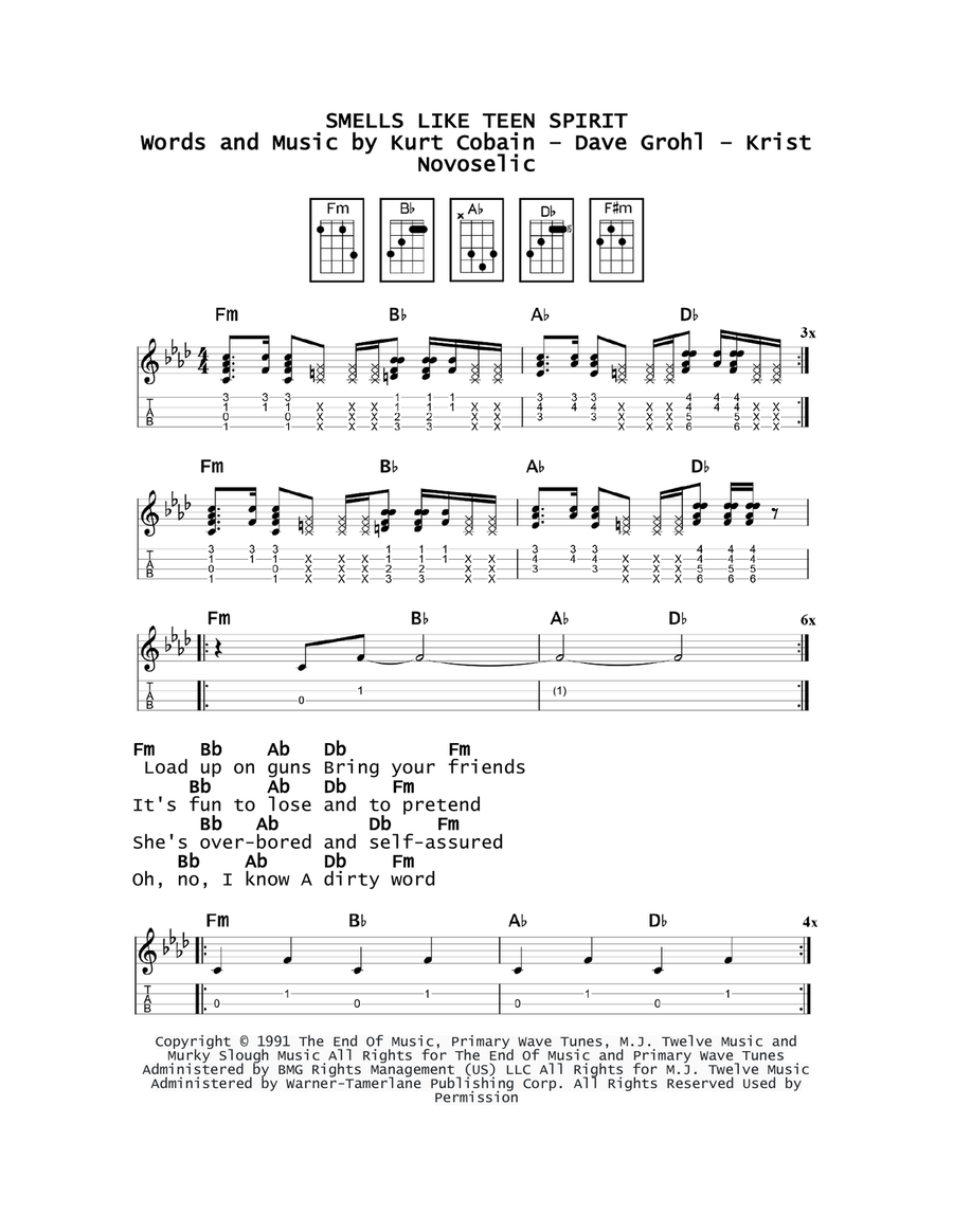 Smells Like Teen Spirit Smells Like Teen Spirit Ukulele scores gallery preview page 1