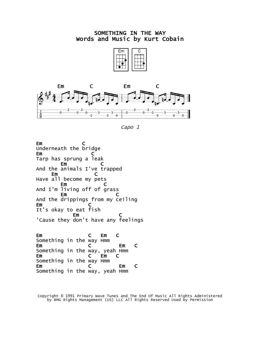 Something In The Way Something In The Way Ukulele scores gallery preview page 1