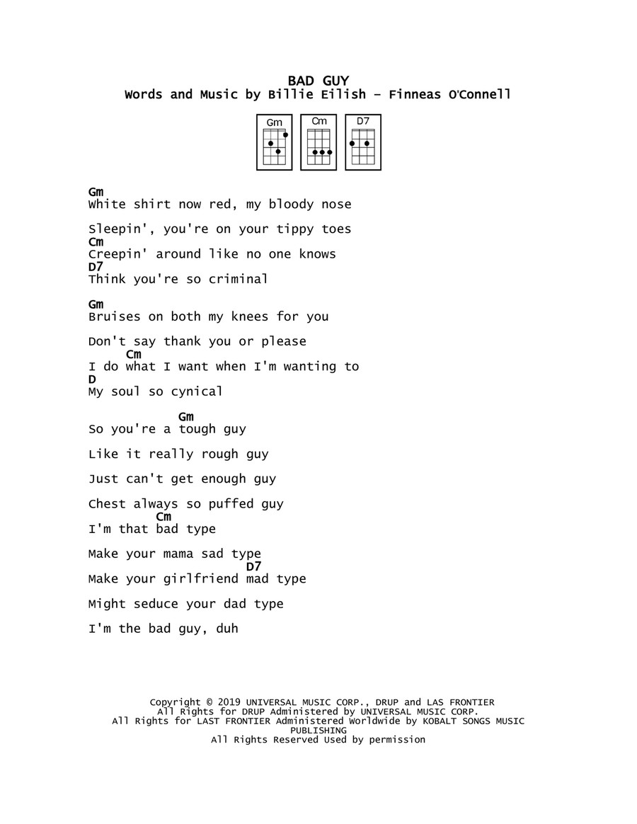 Bad Guy Bad Guy Ukulele scores gallery preview page 1