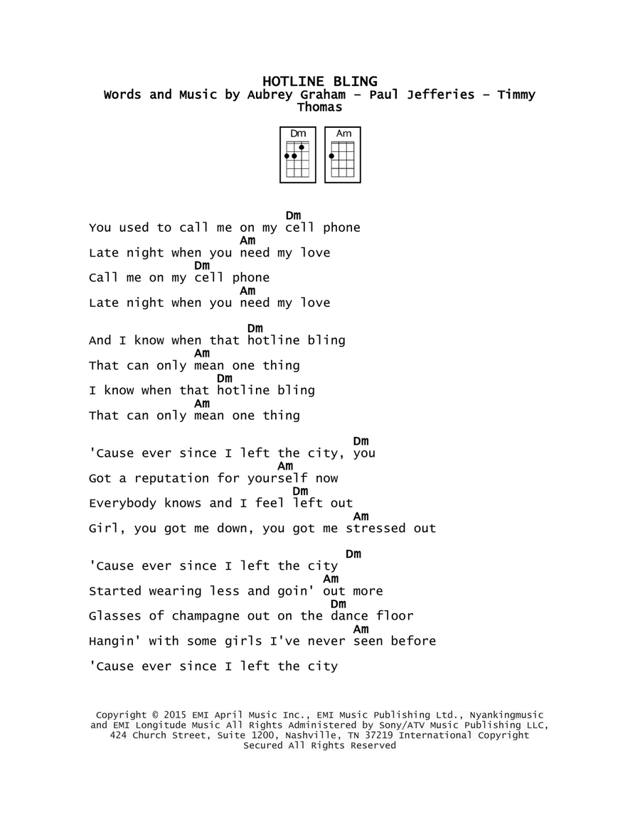 Hotline Bling Hotline Bling Ukulele scores gallery preview page 1