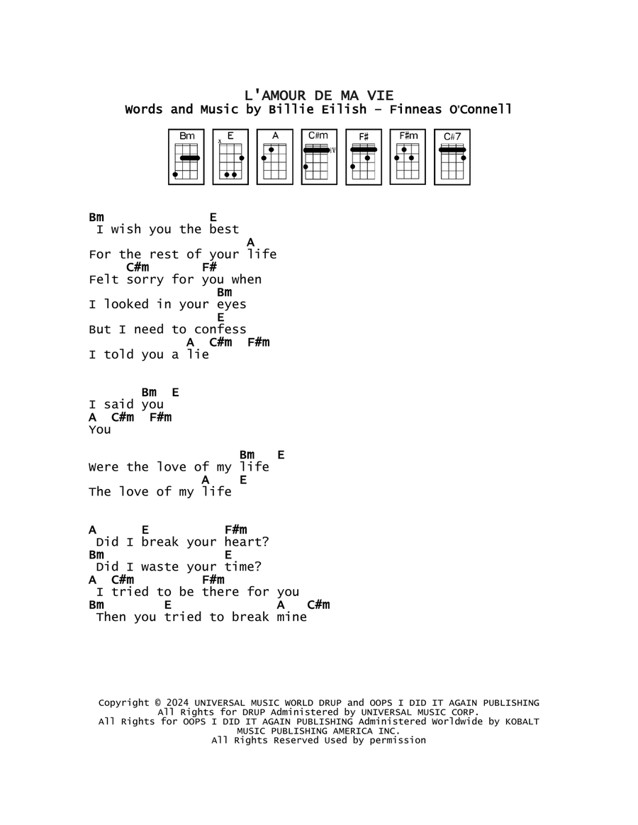 L Amour De Ma Vie L Amour De Ma Vie Ukulele scores gallery preview page 1