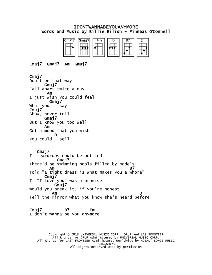 Idontwannabeyouanymore Idontwannabeyouanymore Ukulele scores gallery preview page 1