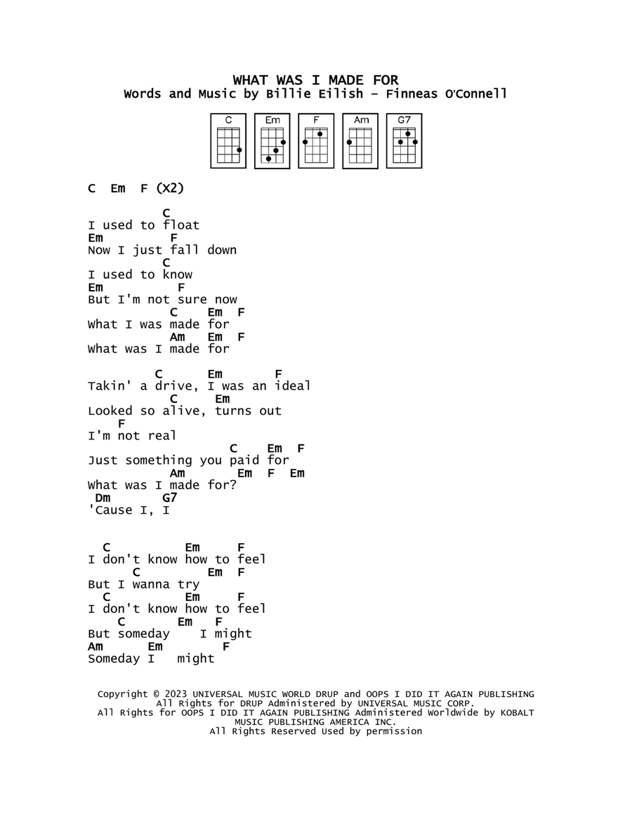 What Was I Made For? What Was I Made For? Ukulele scores gallery preview page 1