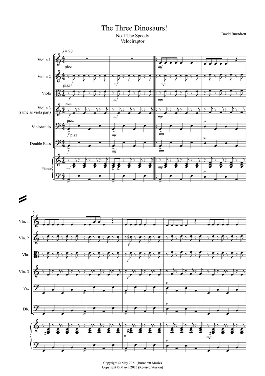 3 Dinosaur Pieces for String Orchestra String Orchestra scores gallery preview page 1