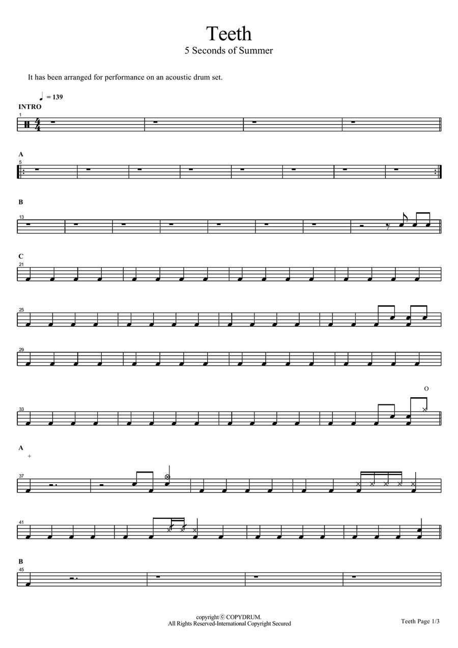 Teeth Teeth Drum Set scores gallery preview page 1