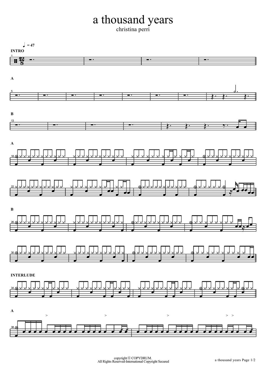 A Thousand Years A Thousand Years Drum Set scores gallery preview page 1