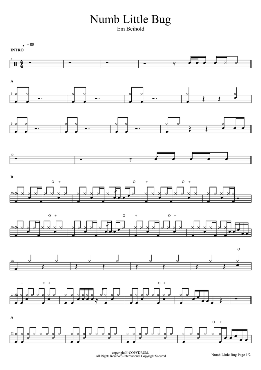 Numb Little Bug Numb Little Bug Drum Set scores gallery preview page 1