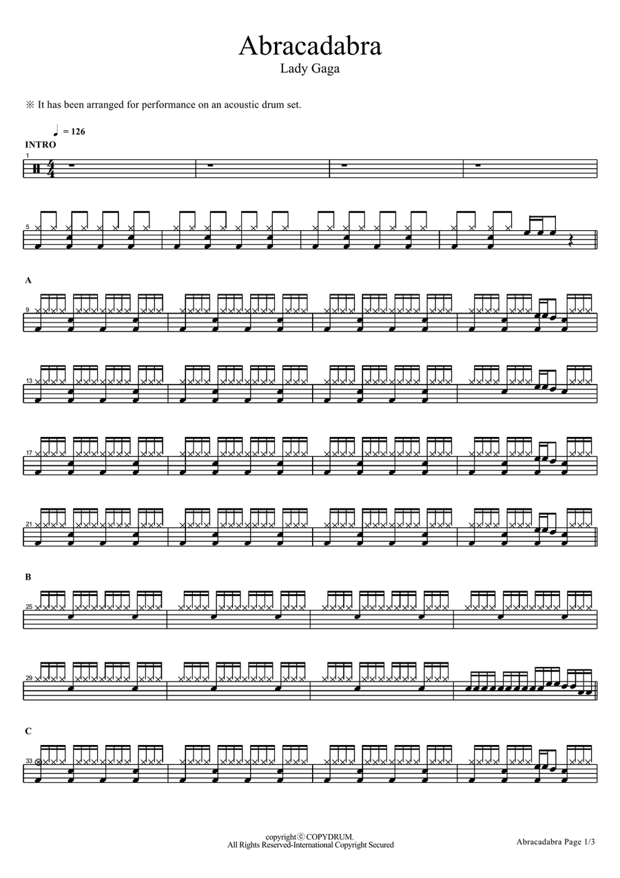 Abracadabra Abracadabra Drum Set scores gallery preview page 1