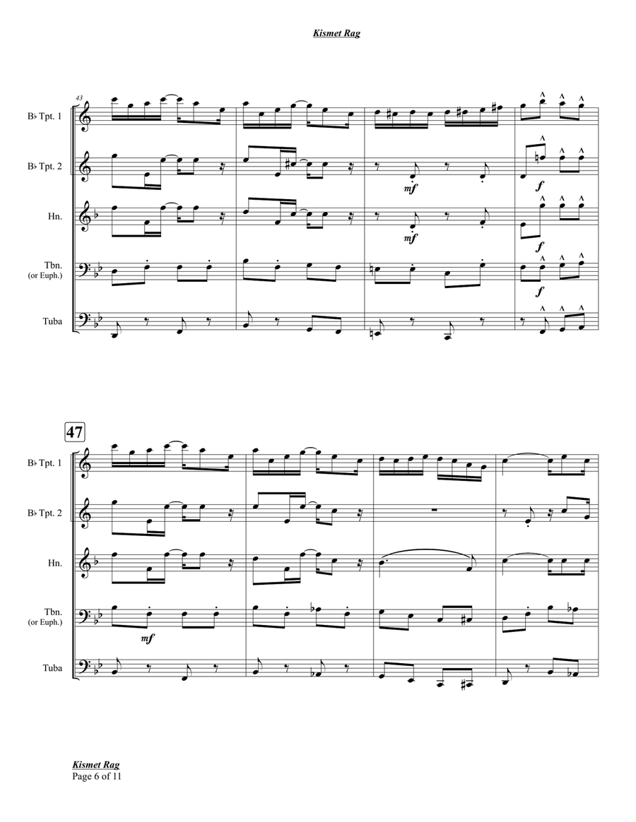 Kismet Rag Kismet Rag Brass Quintet scores gallery preview page 6