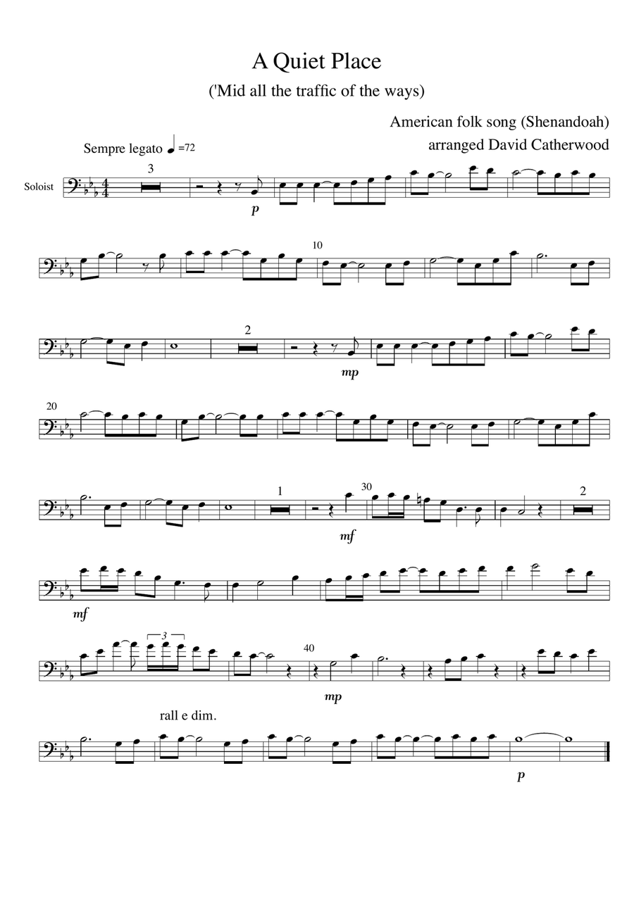 A Quiet Place - for Cello/Bassoon/Trombone/Euphonium with piano (American folk song - Shenandoah) Bassoon scores gallery preview page 1