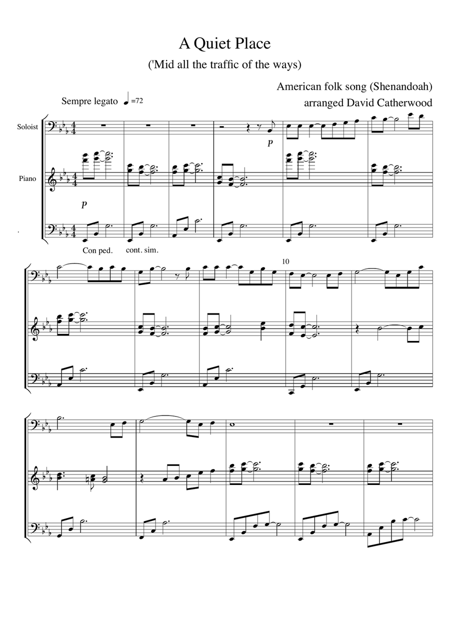A Quiet Place - for Cello/Bassoon/Trombone/Euphonium with piano (American folk song - Shenandoah) Bassoon scores gallery preview page 2