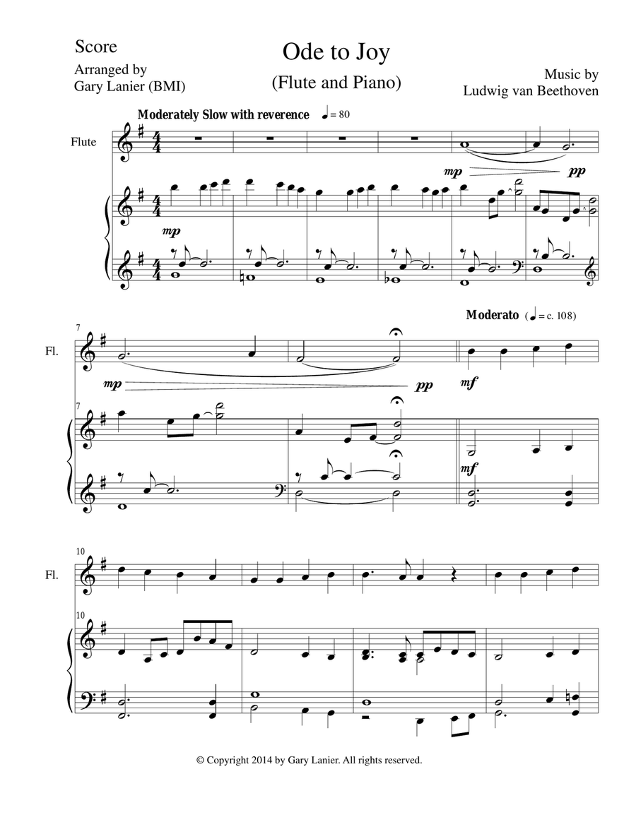 2 PAK HYMN SERIES!, Ode to Joy & Nearer My God to Thee, Flute & Piano (Score & Parts) Flute scores gallery preview page 2