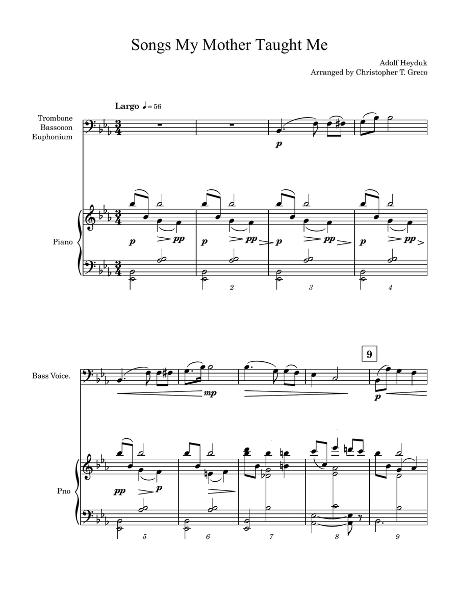 Songs my Mother Taught Me (Bass Clef Instruments) Euphonium scores gallery preview page 2